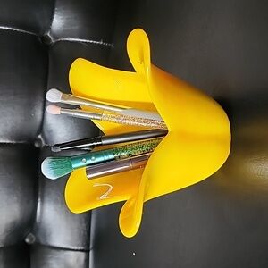 Vintage Yellow Satin Glass 4 Petal Flower Vase